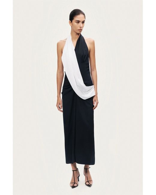 Nocturne Black Contrast Draped Halter Maxi Dress