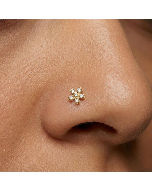 Zahav Jewelry Metallic 14K Solid 20G Flower Cz Nose Stud