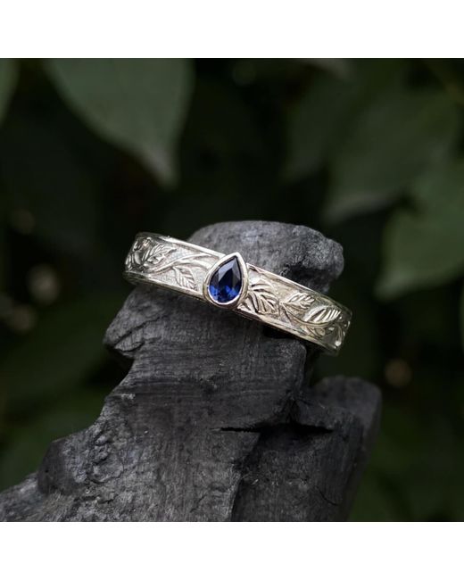 Azura Jewelry New York Blue Mallorn Leaf Sapphire Band Vermeil for men