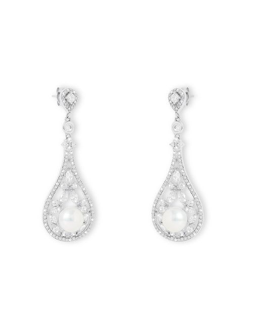 Pearls of the Orient Online White Stella Vintage Style Pave Teardrop Earrings With Cultured Freshwater Pearls