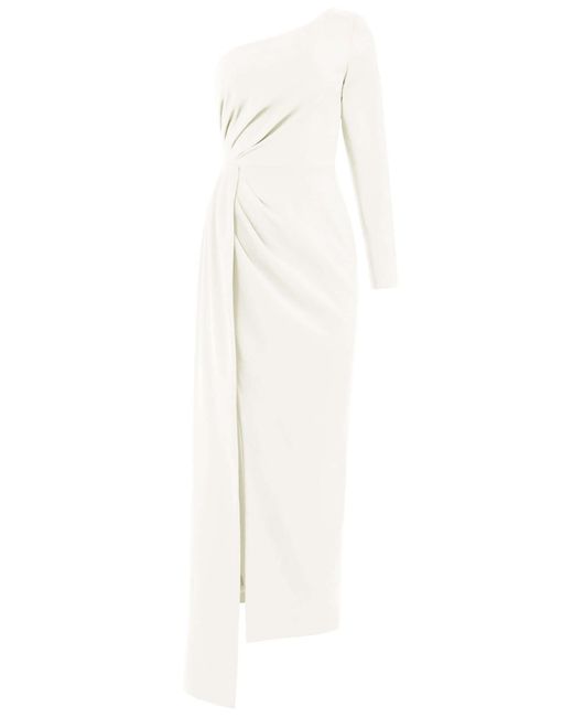 Tia Dorraine White Iconic Glamour Draped Long Dress, Pearl