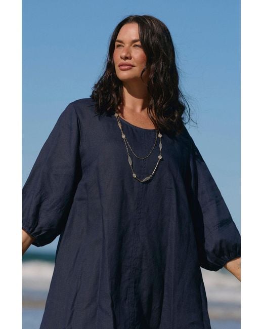 Adrift Clothing Blue Hazel Short Linen Shift Dress