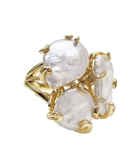 Farra Metallic Freshwater Pearls Statement Adjustable Ring
