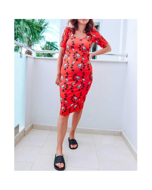 Sophie Cameron Davies Red Floral Cotton Midi Dress