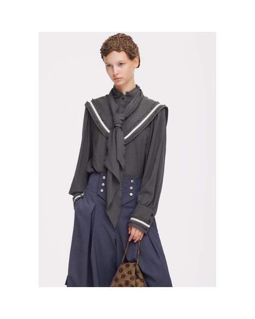 Julia Allert Gray Tie Front Long Sleeve Blouse –