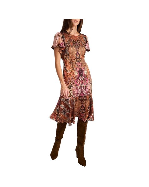 Santorelli Yellow Neutrals Grazia Flutter Sleeve Sheath Dress