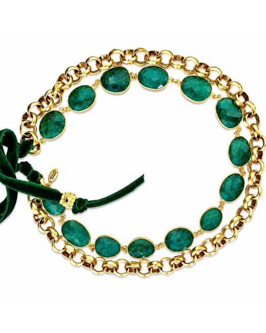 Persia Dona Jewelry Green Raw Emerald X Vintage Chain Necklace