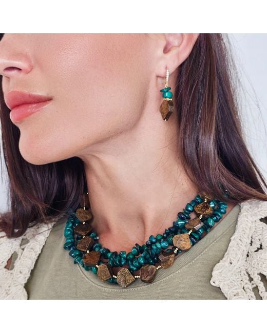 Farra Green Tiger-Eye With Bamboo Coral Earrings