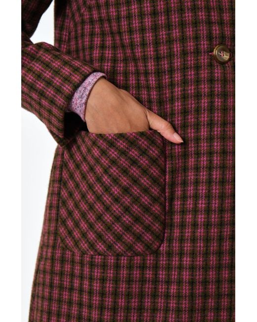 Louche Red Dryden Wyoming Check Faux Fur Collar Coat