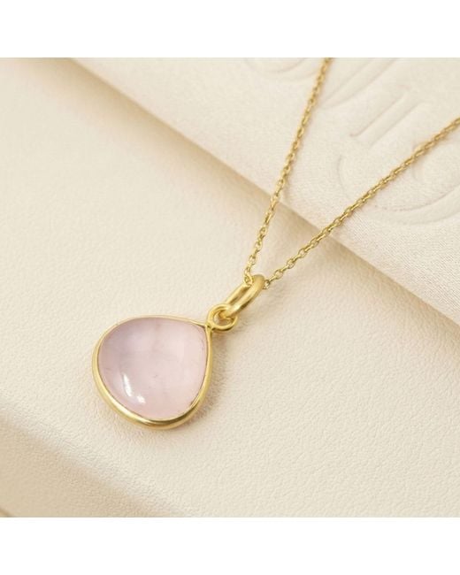 Harfi Metallic Vermeil Plated Rose Quartz October Birthstone Pendant Necklace