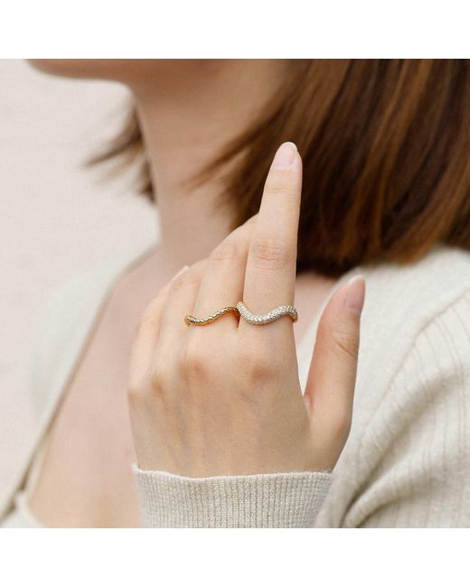 Vanimy White Pavé Wavy Enamel Statement Stacking Ring