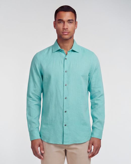 Lords of Harlech Blue Lionel Linen Button Down Shirt for men