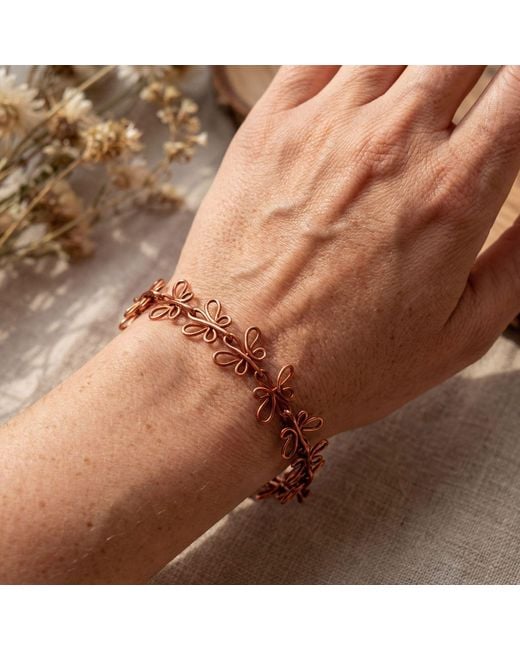 Anatoliacraft Red Solid Copper Butterfly Motif Link Bracelet for men