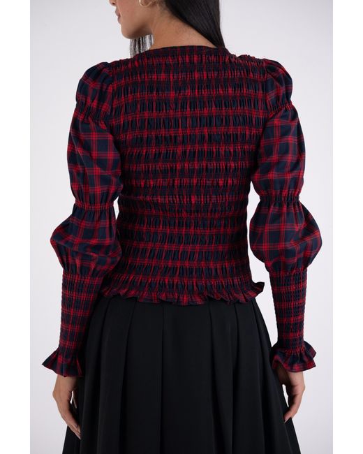 Amy Lynn Purple Iris Pure Cotton Plaid Smocked Top