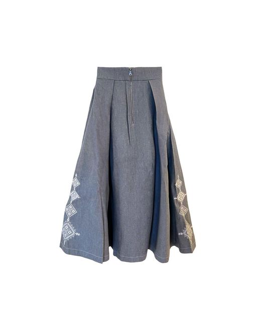 L2R THE LABEL Gray Embellished Emberloom Denim Maxi Skirt