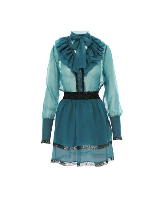 AVENUE No.29 Blue Silk Ruffled Mini Dress –