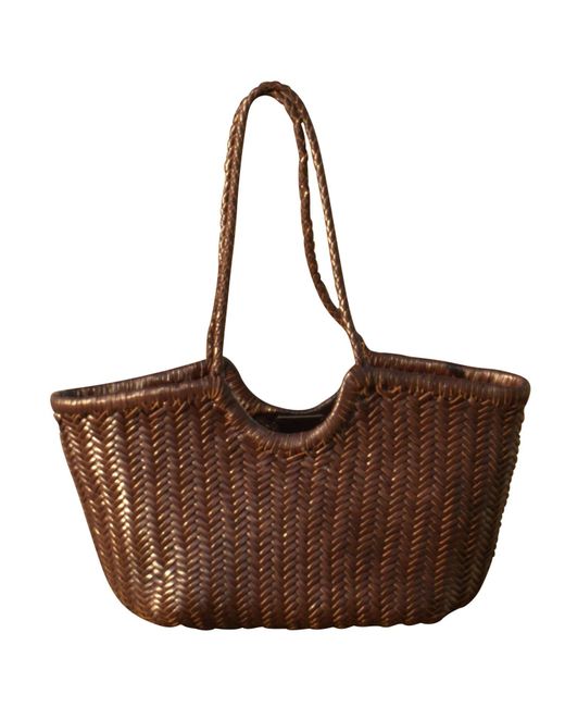 Rimini Brown Woven Leather Handbag In Zigzag Pattern 'vittoria'