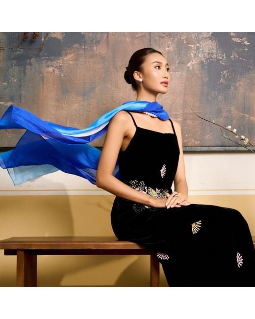Silk and Bears Blue Ombre Habotai Silk Scarf – Hand-Dyed Mulberry Silk