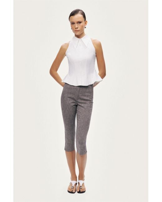 Nocturne White Structured Halter Peplum Top