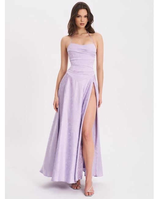 Miss Circle New York Purple Raegan Taro Jacquard Rouched Maxi Dress