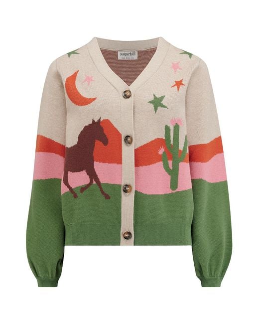 Sugarhill Green Neutrals Adrian Cardigan Oatmeal, Desert Cowgirl