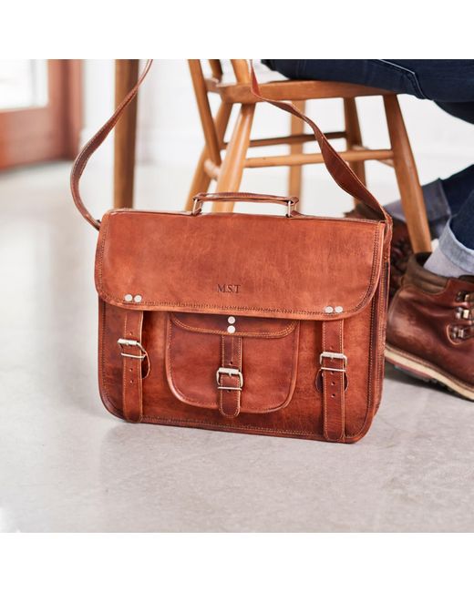 VIDA VIDA Brown Vida Vintage Classic Leather Satchel 15 Inch for men