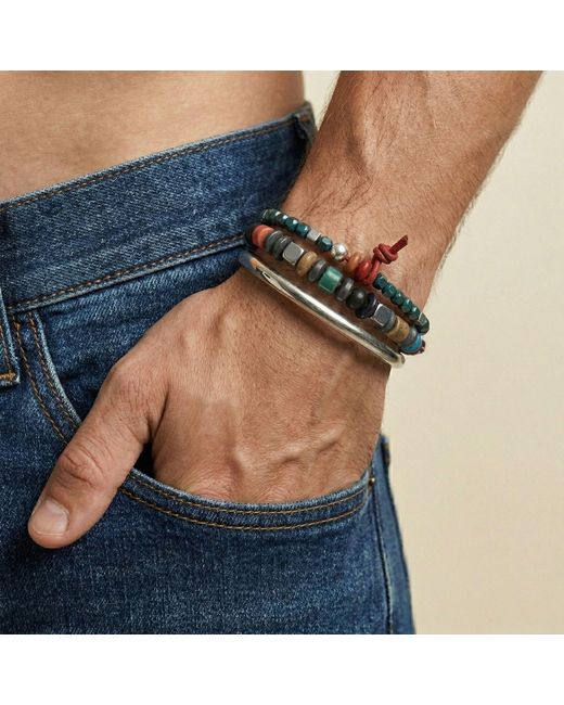 Jaredjamin Blue Sloan Square Stretch Bracelet Set for men