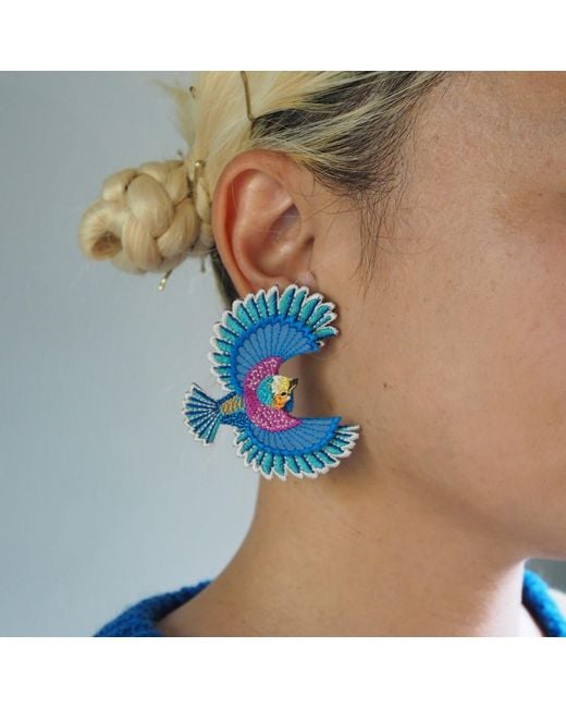 Nana Watanabe Blue Flying Bird Layered Embroidered Earrings
