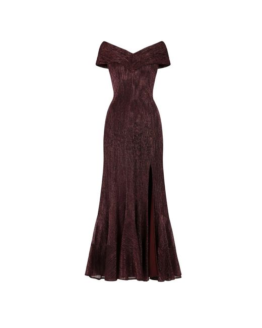 Luna Fashion House Red Burgundy Off-Shoulder Metallic Gown, Alis