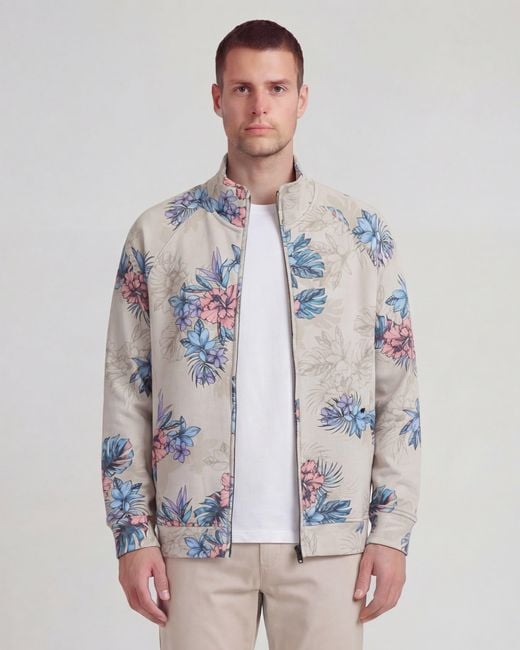 Lords of Harlech Gray Neutrals Neville Exotic Floral Neutral Printed Zip Jacket for men