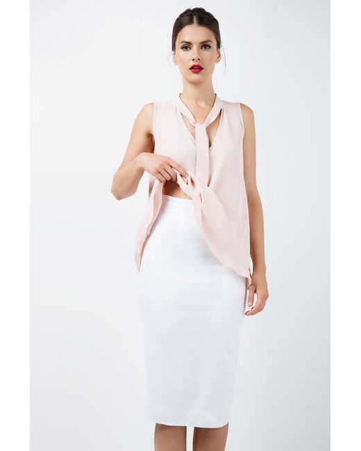 Conquista White Fitted High-Waisted Pencil Skirt