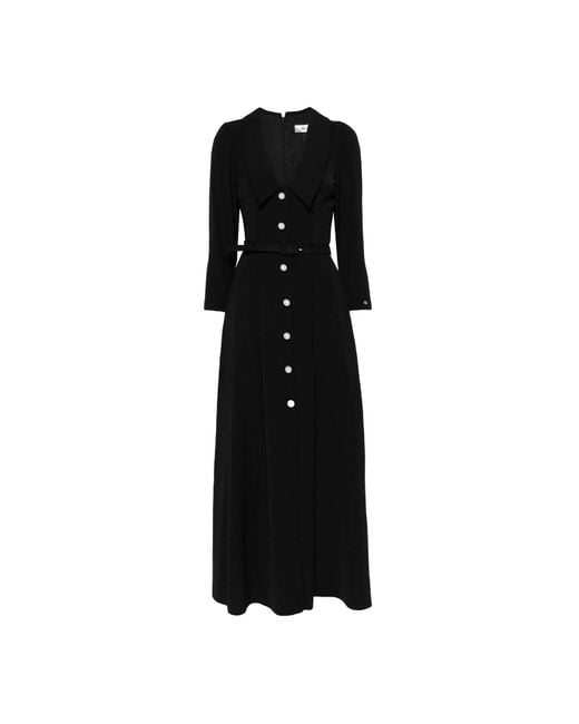 Nissa Black Faux-Pearl Buttons Midi Dress
