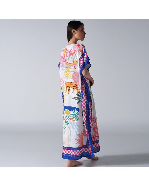 LOVEIST STORE Red Mercy Tropical Graphic Pop Linen-Feel Kaftan Abaya
