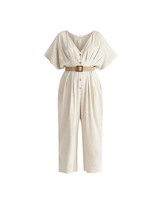 Paisie Natural Neutrals Linen Blend Button Jumpsuit