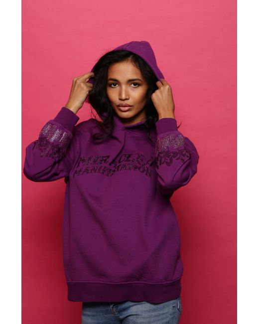 Miracles Manifester Purple Positive Affirmation Hoodie With Rhinestone Design