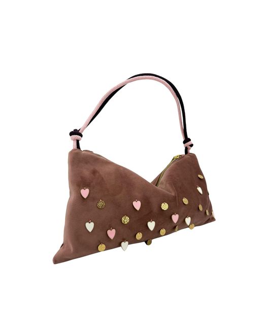 Hilo De Mar Brown Velvet Bag With Charms