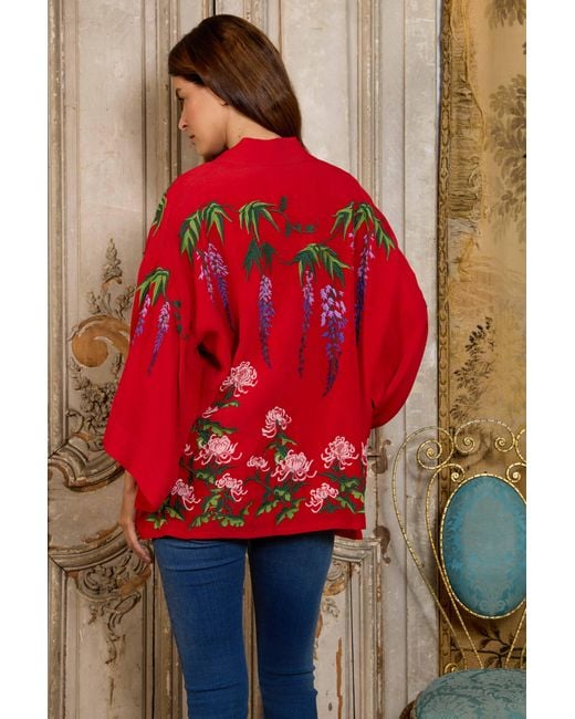 Artemis Muse Wisteria & Chrysanthemum Embroidered Fully Lined Short Kimono