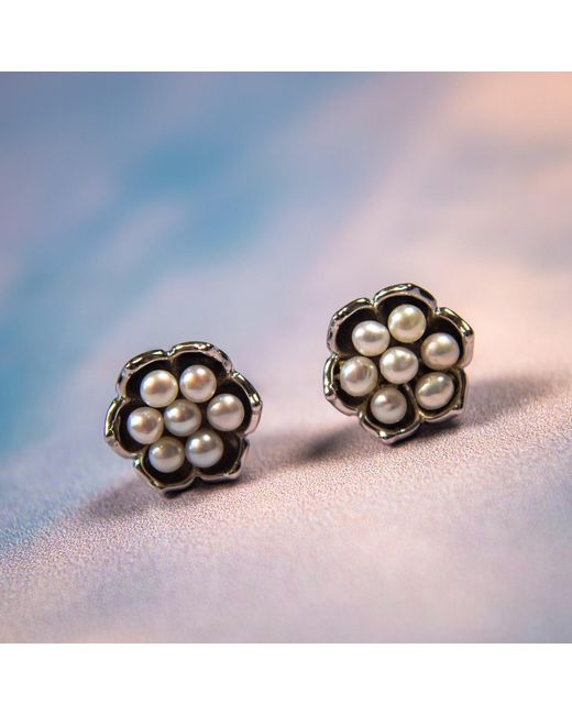 Lucy Quartermaine Metallic Solid Sterling Royal Pearl Flower Studs