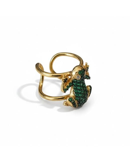 Latelita London Green Frog Prince Cocktail Ring Adjustable