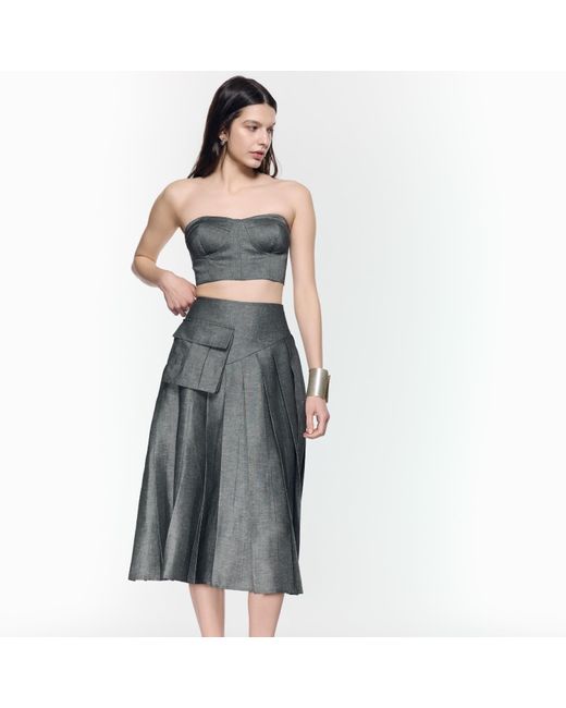 Mirimalist Gray Twirl Pleated Midi Skirt