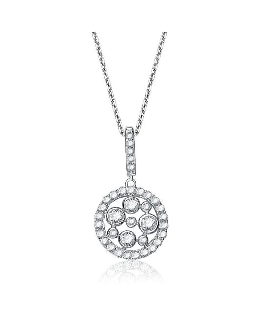 Genevive Jewelry Metallic Cubic Zirconia Round Sterling Silver White Gold Plated Drop Pendant