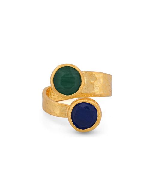 Ebru Jewelry Blue Royal Duo Emerald & Sapphire Adjustable Cuff Ring