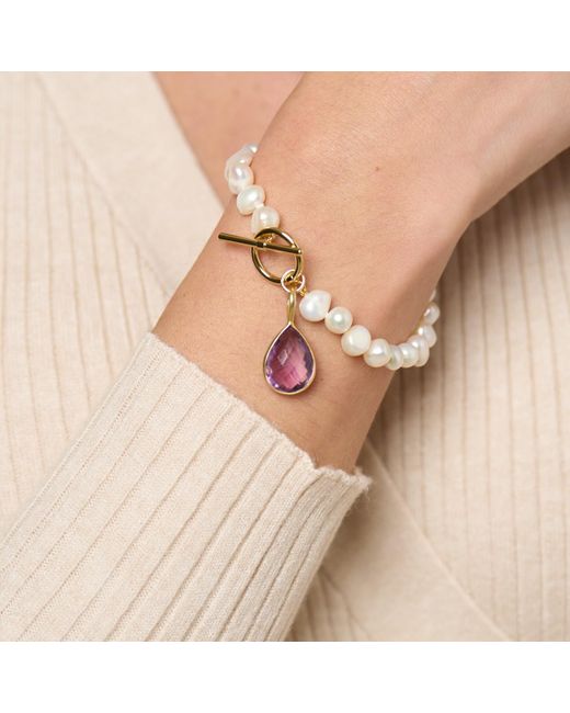 Pearls of the Orient Online Metallic Clara Irregular Cultured Freshwater Pearl Bracelet With An Amethyst Drop Pendant