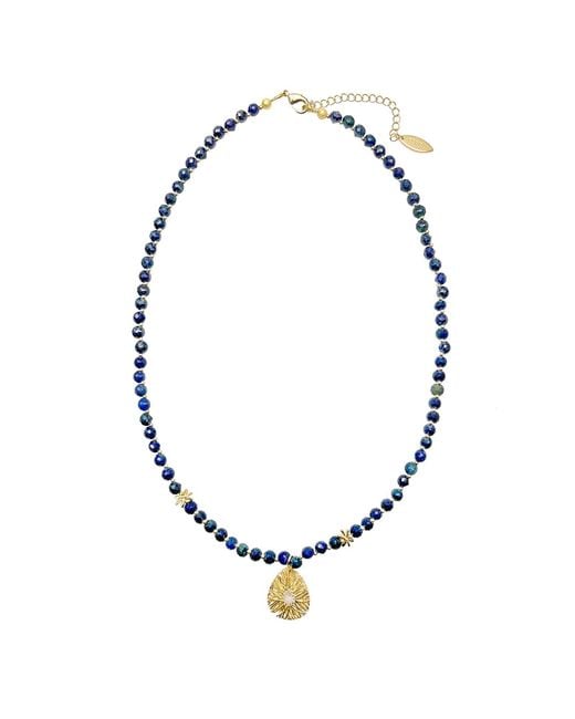 Farra Metallic Dainty Lapis With Zircon Inset Pendant Necklace