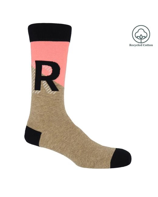Peper Harow - Made in England Gray Alphabet Socks – R for men