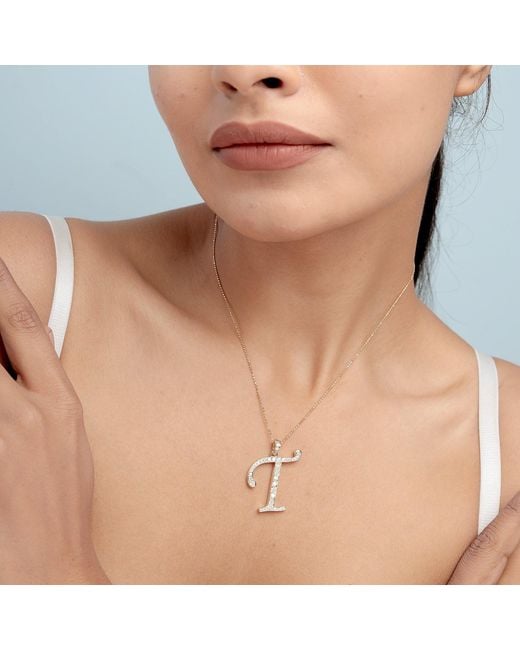 Artisan Metallic Natural Diamond "T" Initial Alphabet Pendant