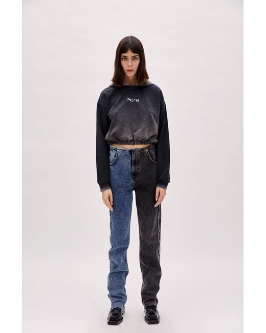 Pcfg Black Acid Washed Crop Hoodie