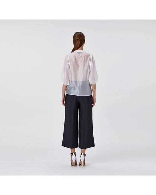 Smart and Joy Orange Embroidered Tencel-Blend Blouse