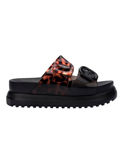 Melissa Black Tortoiseshell Textured Platform Slides