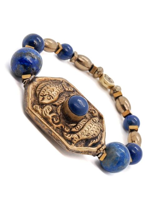 Ebru Jewelry Blue Vintage Style Nepal Fish & Lapis Bead Lapis Lazuli Beaded Bracelet